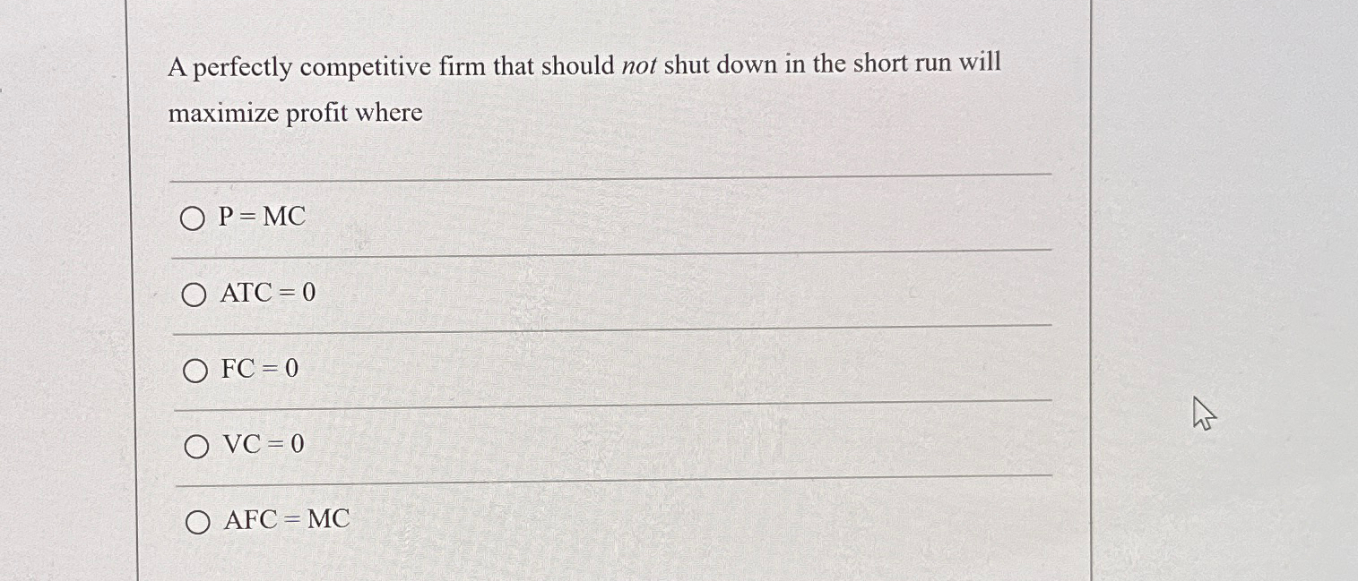 Solved A perfectly competitive firm that should not shut | Chegg.com
