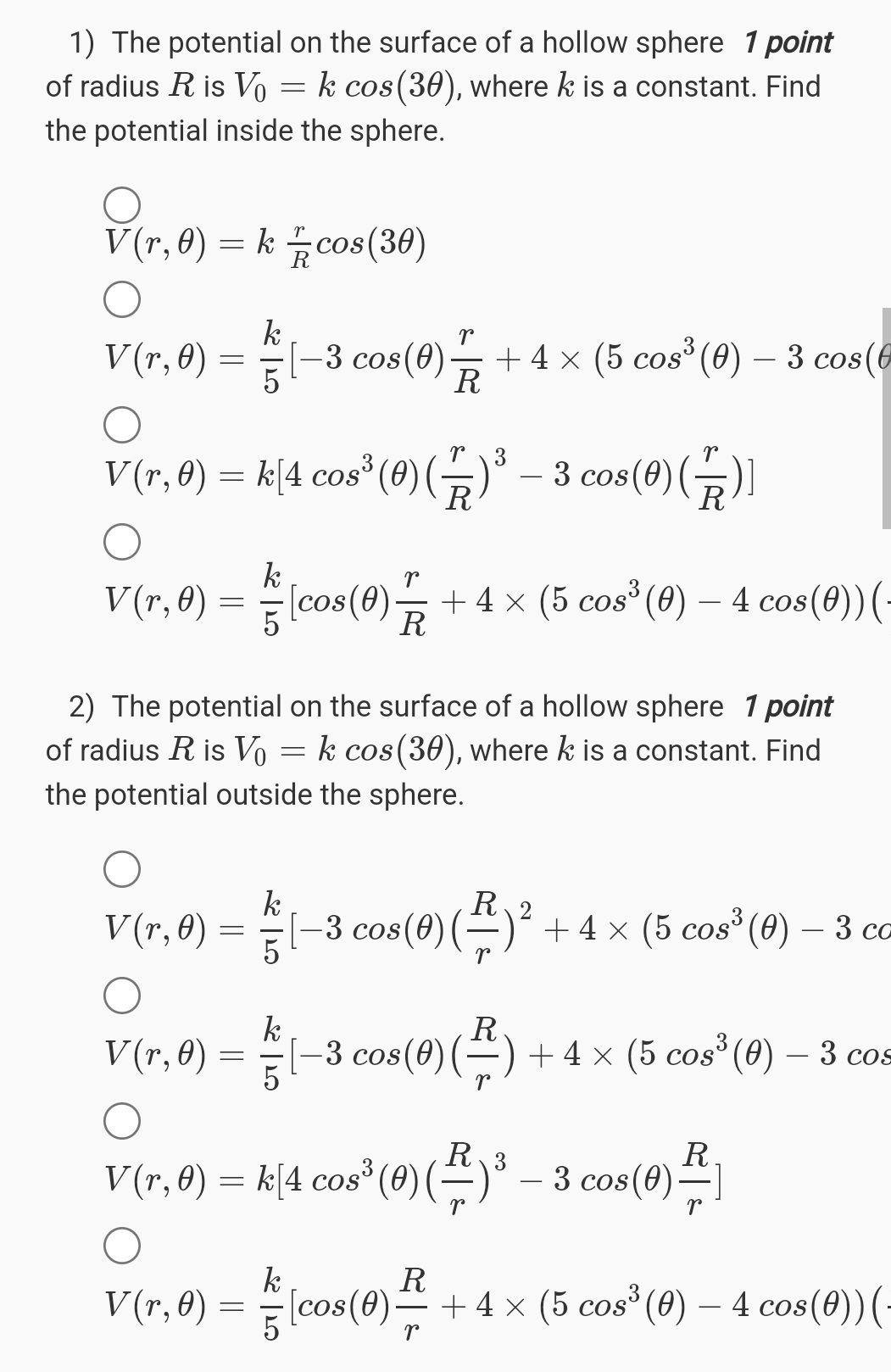 Solved The potential on the surface of a hollow sphere 1 | Chegg.com