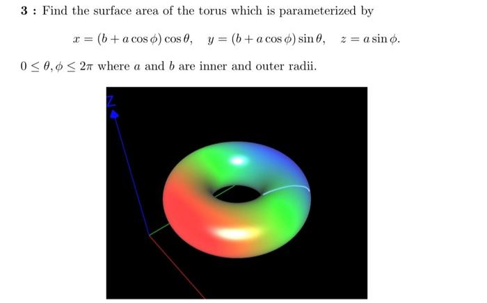 Solved 3 : Find the surface area of the torus which is | Chegg.com