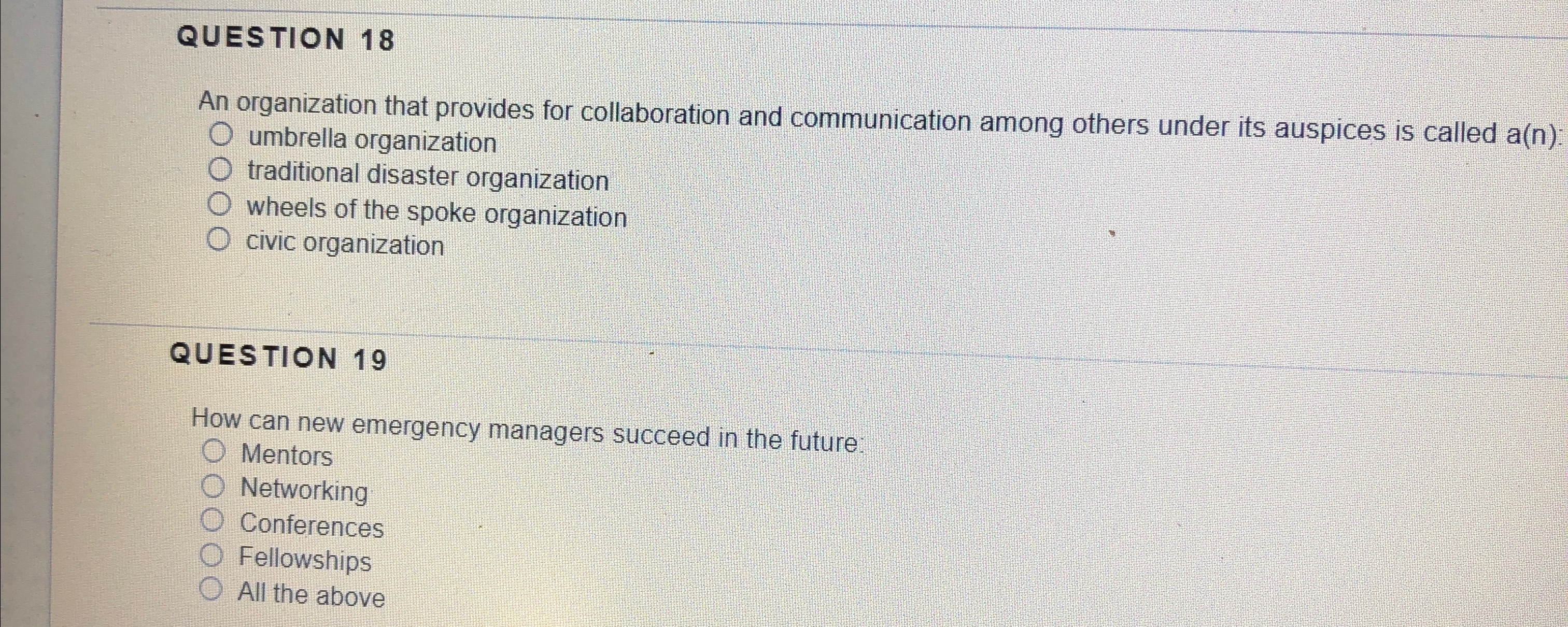 Solved QUESTION 18An organization that provides for | Chegg.com