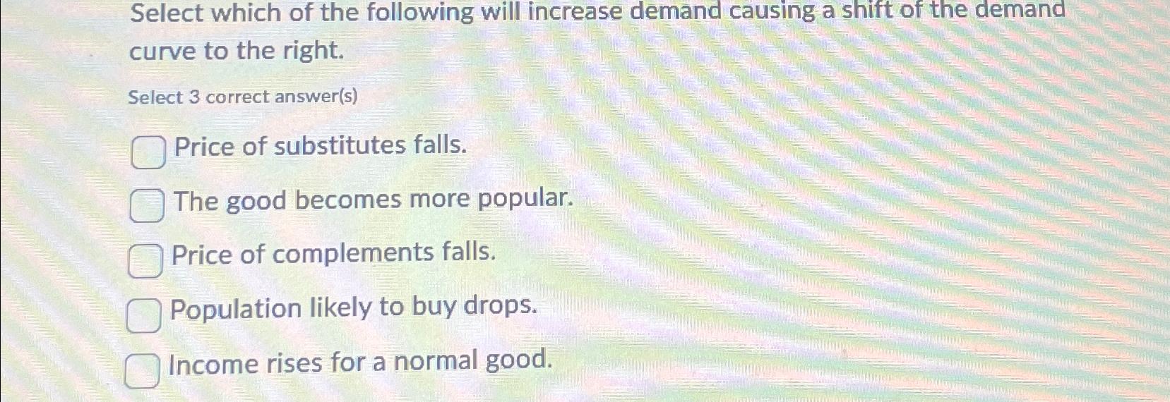 Solved Select which of the following will increase demand | Chegg.com