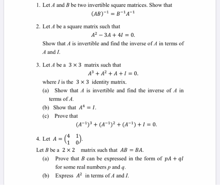 Solved 1 Let A And B Be Two Invertible Square Matrices