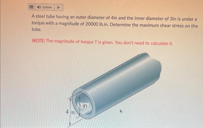 Solved A steel tube having an outer diameter of 4 in and the | Chegg.com