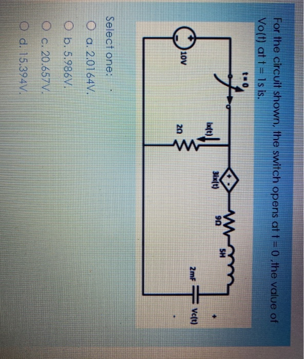 Solved For the circuit shown, the switch opens at t = 0 ,the | Chegg.com