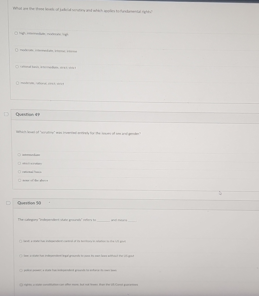 Solved What are the three levels of judicial scrutiny and