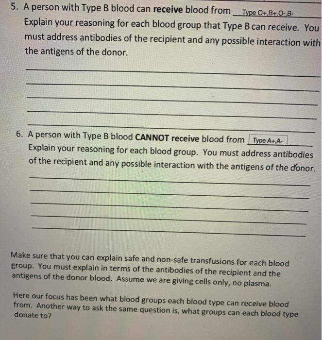 Solved 5. A person with Type B blood can receive blood | Chegg.com