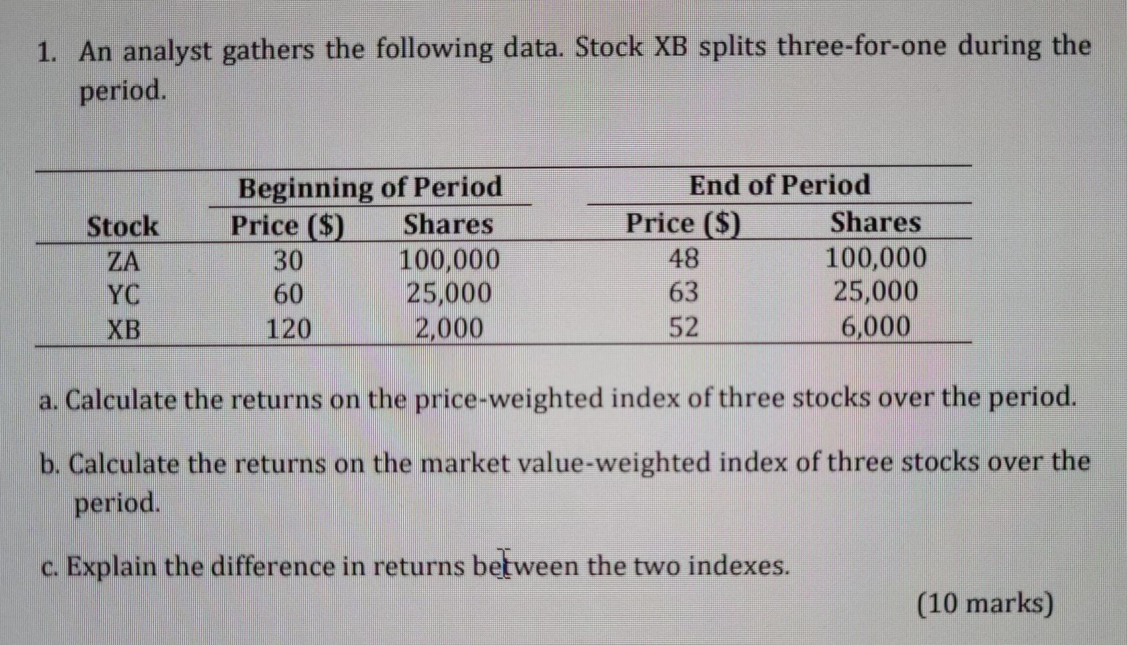 Solved 1 An Analyst Gathers The Following Data Stock Xb Chegg Com