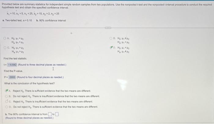 Solved part b. the 90% confidence interval is from ? to ? | Chegg.com