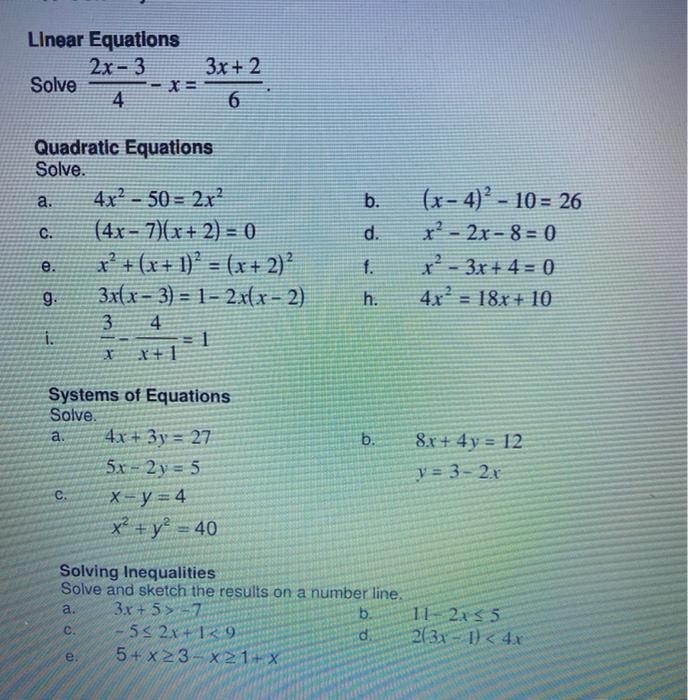 Solved Linear Equations 2x 3 Solve 4 3x 2 6 B Chegg Com