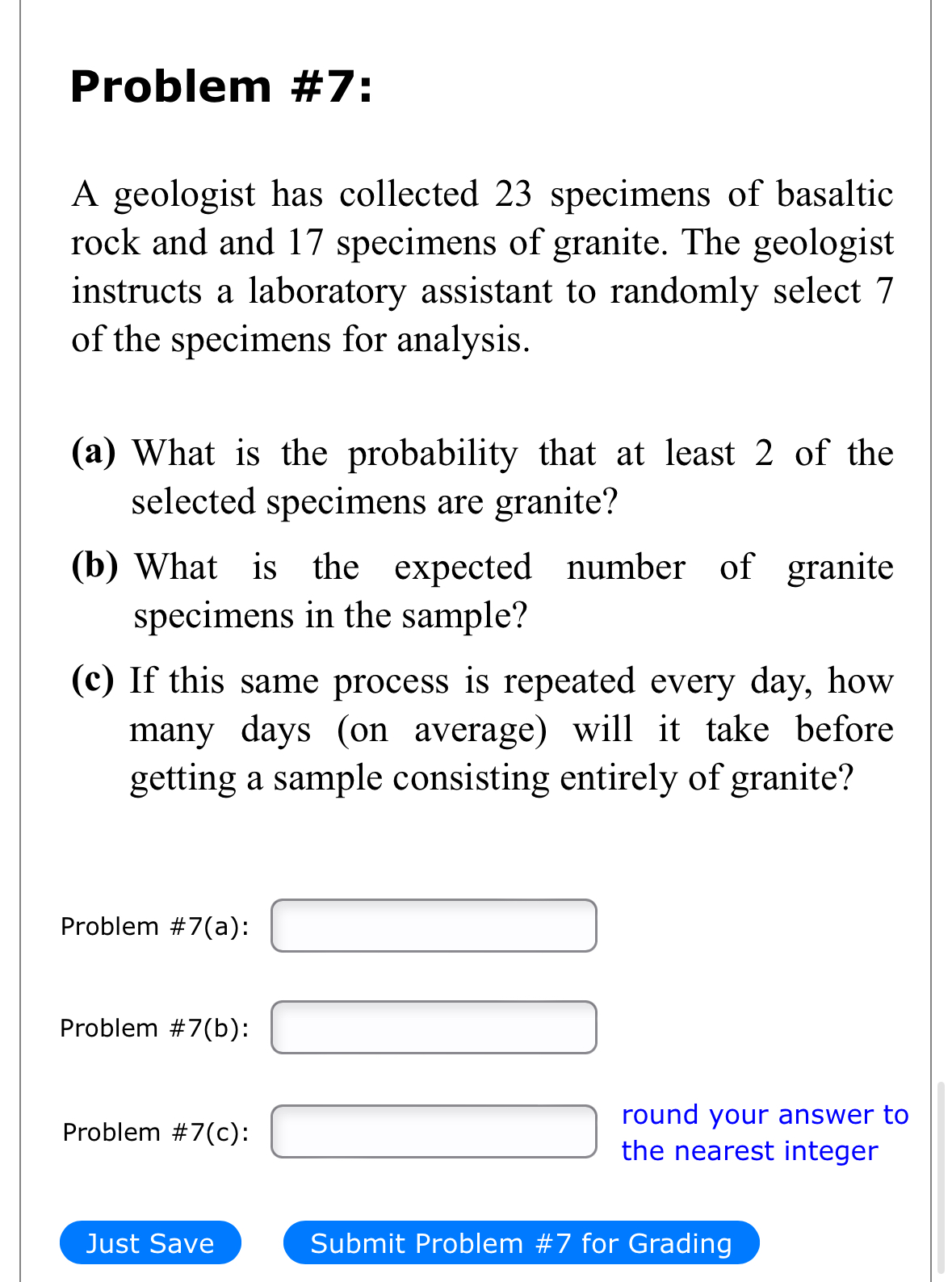 Solved Problem #7:A geologist has collected 23 ﻿specimens of | Chegg.com