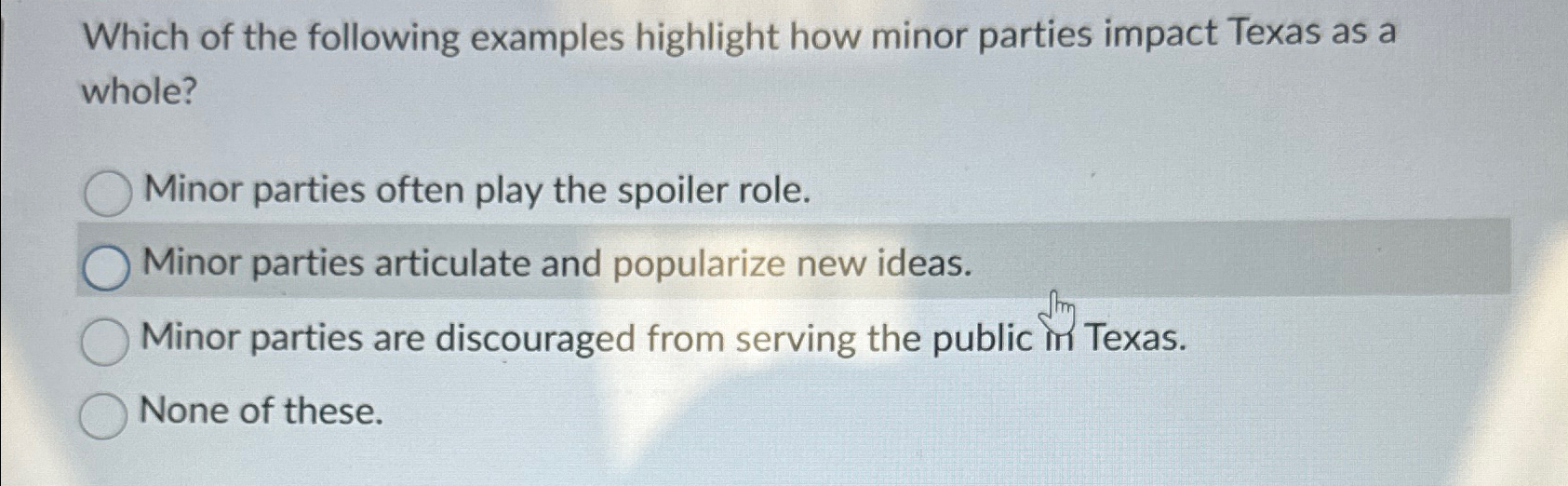 Solved Which of the following examples highlight how minor | Chegg.com