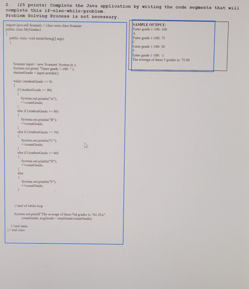 Solved 2. (25 points) Complete the Java application by | Chegg.com