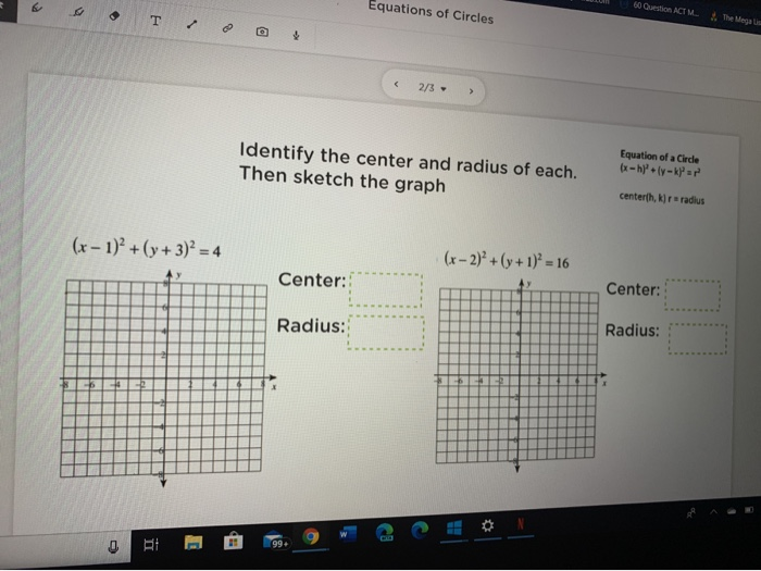 Solved Equations Of Circles Un 6 Question Actm The Mega L Chegg Com