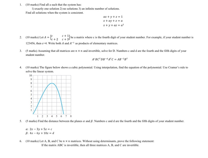 Solved 1. (10 marks) Find all a such that the system has: 1) | Chegg.com
