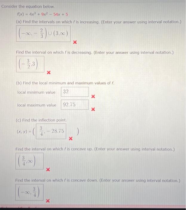 Solved Consider The Equation Below F X 4x3 9x2−54x 5 A