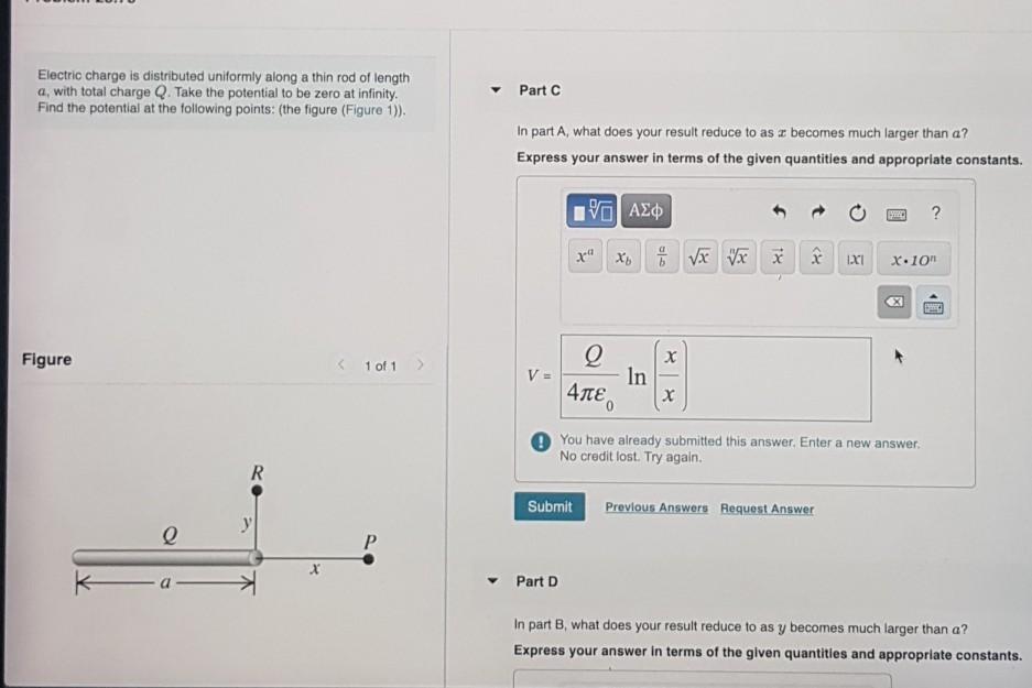 Solved Electric Charge Is Distributed Uniformly Along A Thin Chegg Com