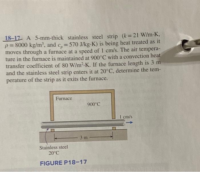 Solved 18-17 A 5-mm-thick stainless steel strip (k=21 W/m⋅K, | Chegg.com
