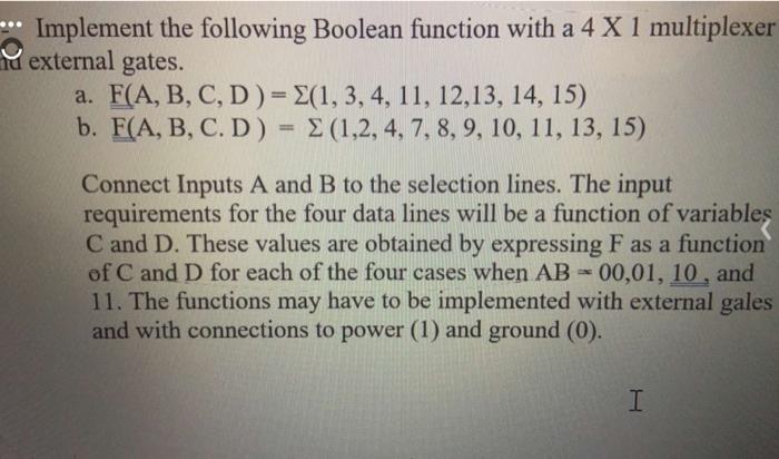 Solved *** Implement the following Boolean function with a 4 | Chegg.com