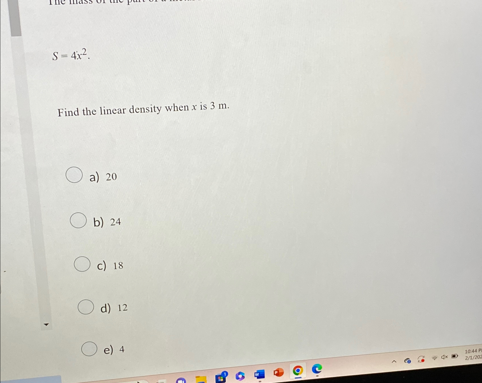Solved S=4x2Find the linear density when x ﻿is | Chegg.com