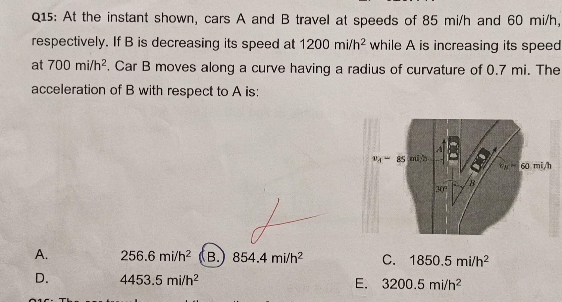 Solved Q15: At The Instant Shown, Cars A And B Travel At | Chegg.com