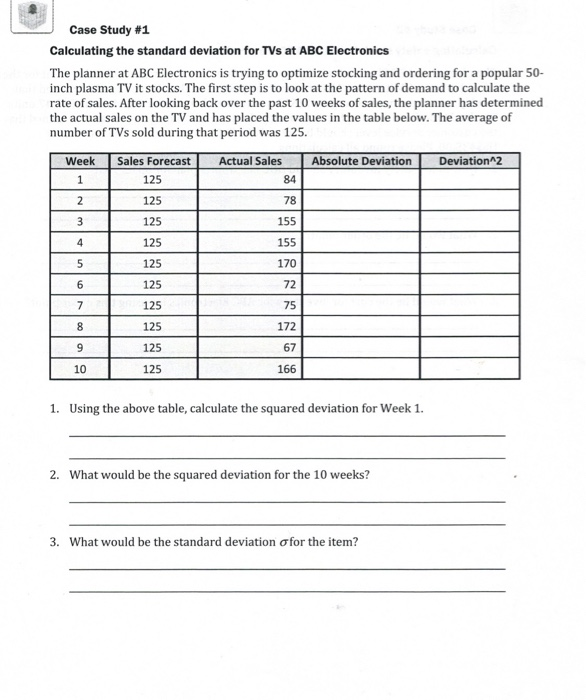 Solved Case Study #1 Calculating the standard deviation for | Chegg.com