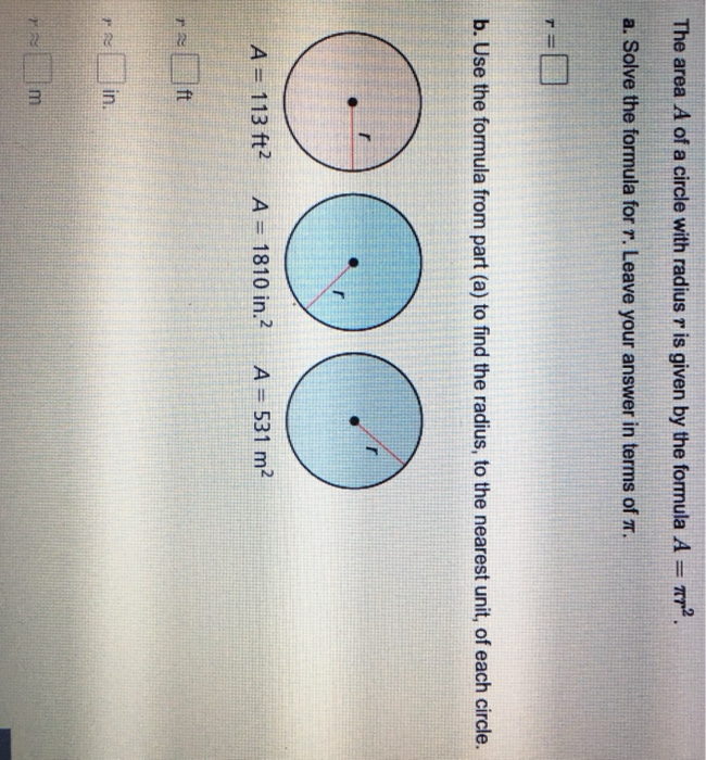 formula of area of the circle of radius r is answer