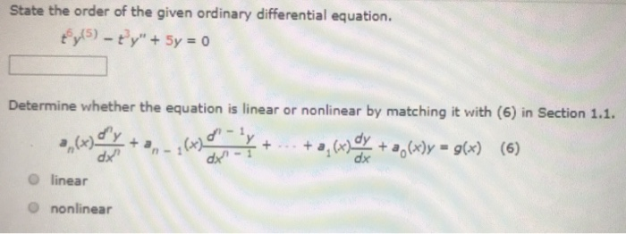 Solved State the order of the given ordinary differential | Chegg.com