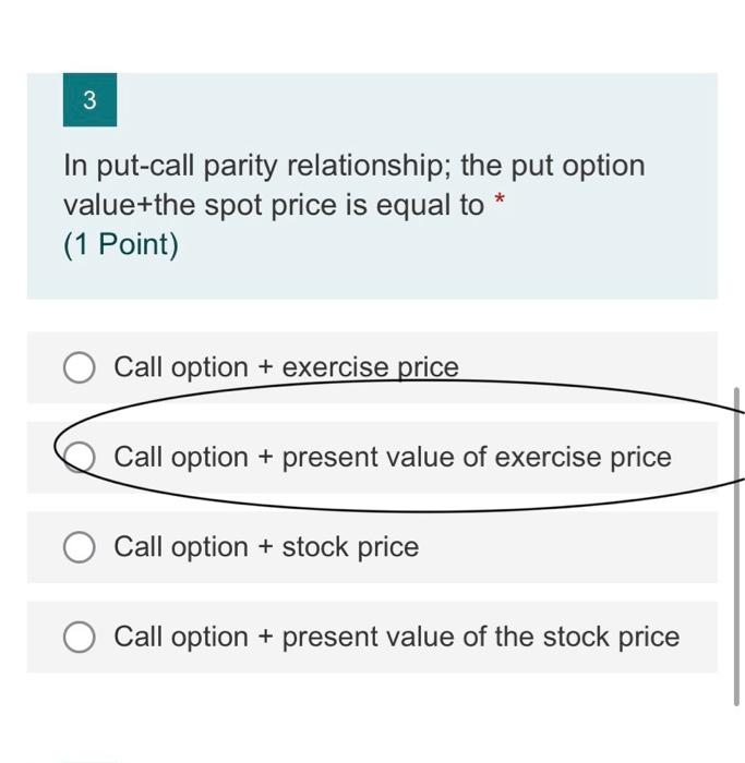 Solved 3 In put-call parity relationship; the put option | Chegg.com