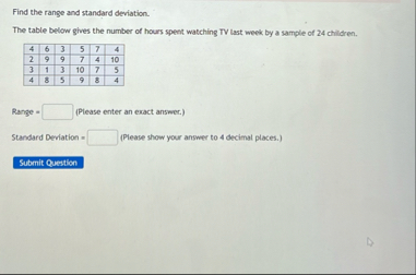 Solved Find the range and standard deviation.The table below | Chegg.com
