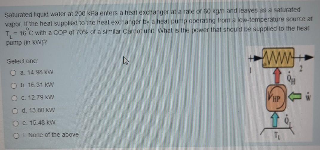 Saturated Liquid Water At 200 Kpa Enters A Heat Chegg 