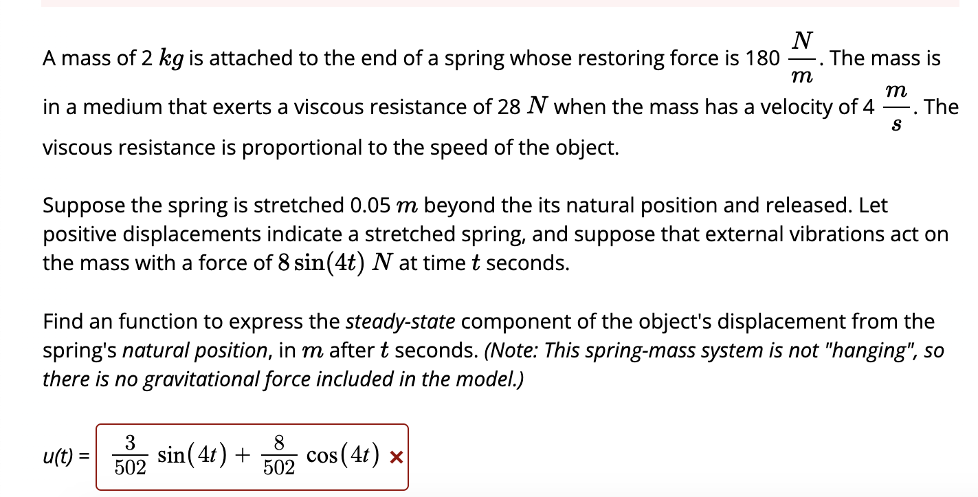 Solved A mass of 2kg ﻿is attached to the end of a spring | Chegg.com