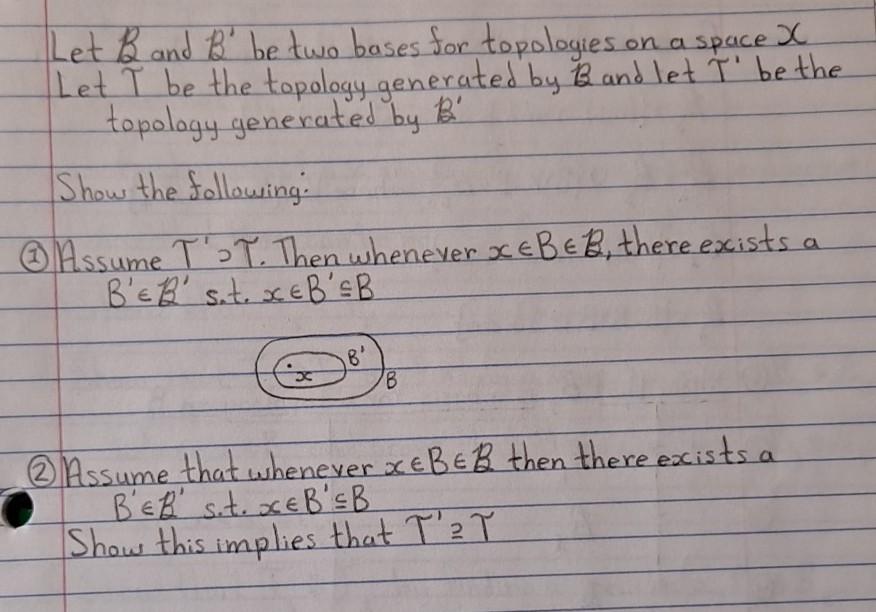 Solved Let B And B Be Two Bases For Topologies On A Space X | Chegg.com