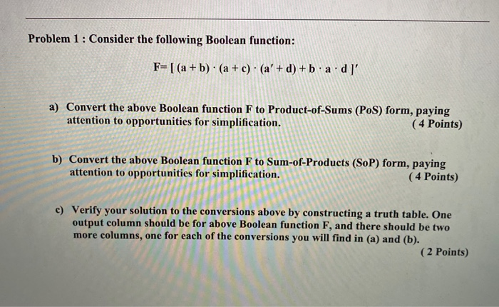 Solved Problem 1: Consider The Following Boolean Function: | Chegg.com