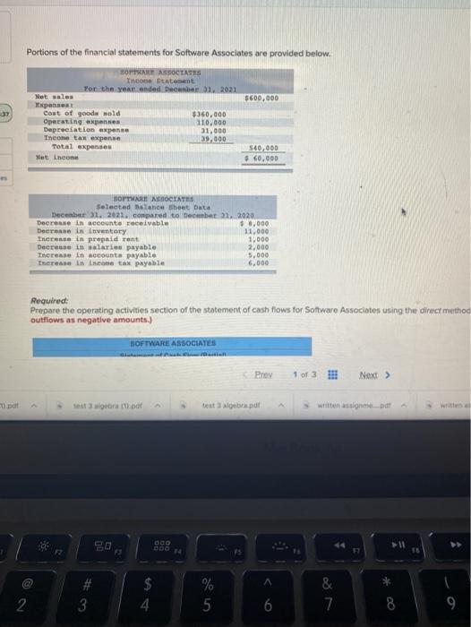 Solved Portions of the financial statements for Software | Chegg.com
