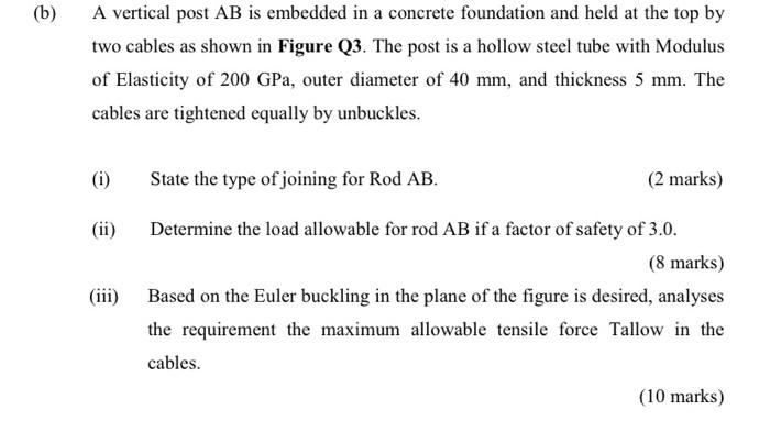 Solved b) A vertical post AB is embedded in a concrete | Chegg.com