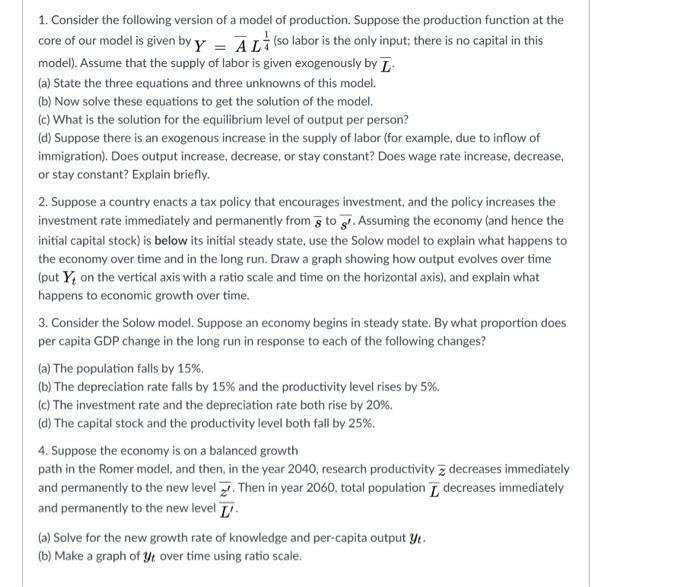 Solved 1. Consider the following version of a model of | Chegg.com