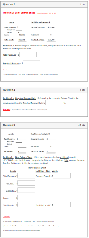Solved Problem 1: Bank Balance Sheet ﻿Answer Questions | Chegg.com