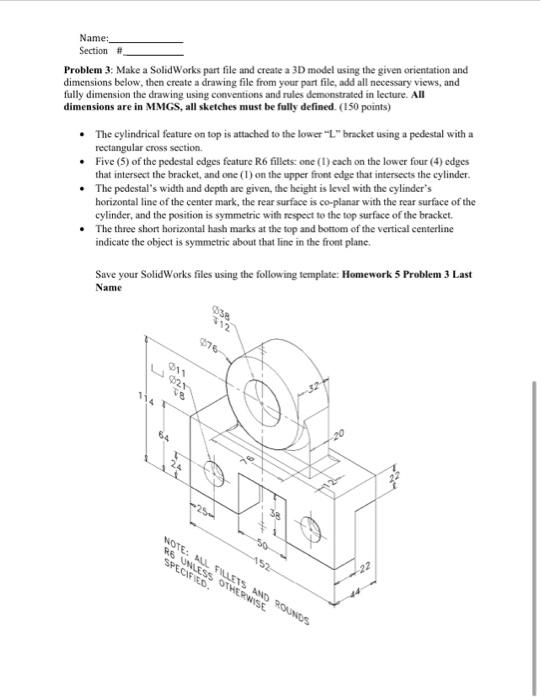 Solved Name: Section # Problem 3. Make a SolidWorks part | Chegg.com