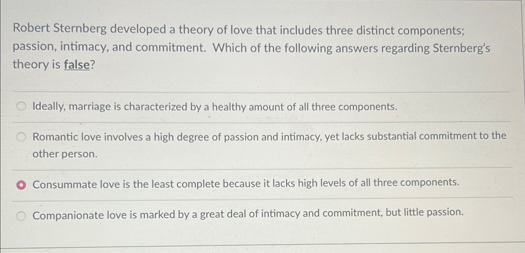 Solved Robert Sternberg developed a theory of love that | Chegg.com