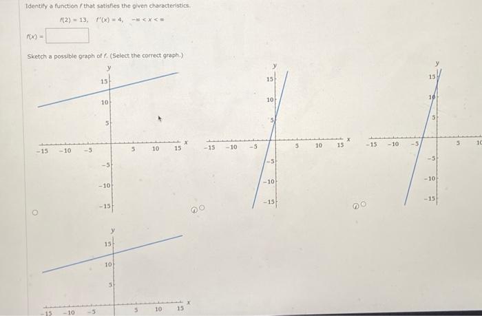 Solved Identify a function f that satisfies the given | Chegg.com