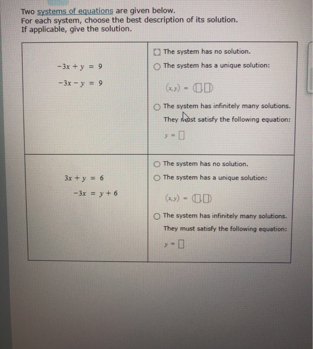 Solved Two systems of equations are given below. For each | Chegg.com