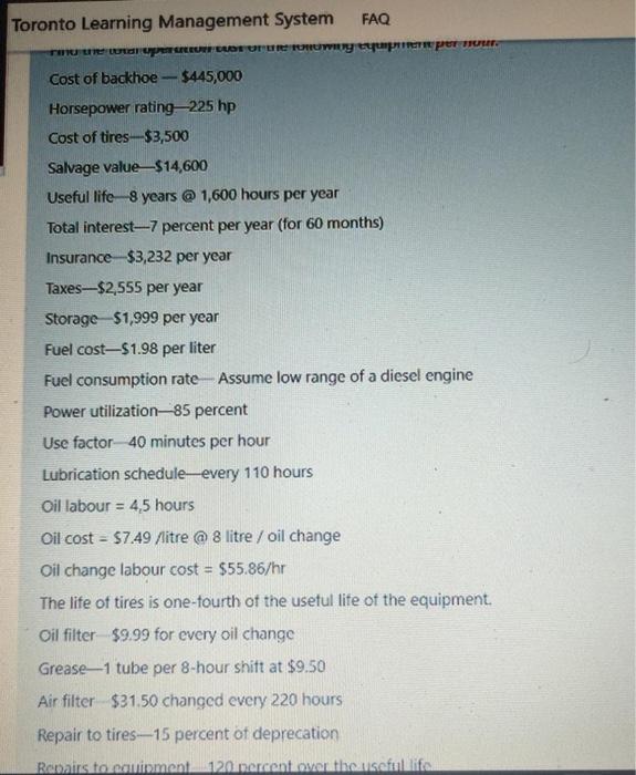 find the total operational cost of the following