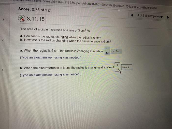 Solved when the circumference is 6cm the radius is changing | Chegg.com