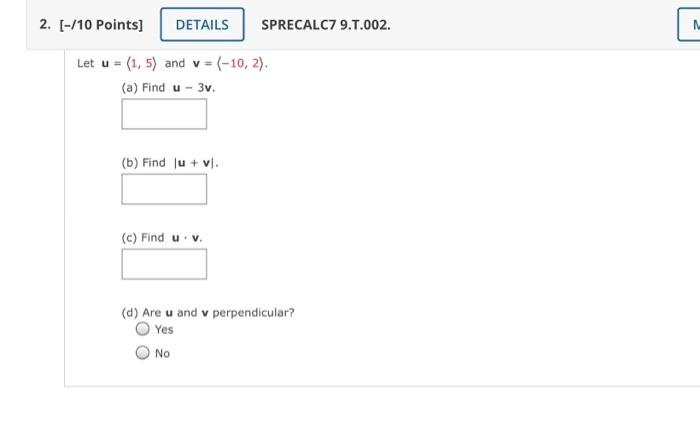 Solved Let u be the vector with initial point P(6,−3) and | Chegg.com