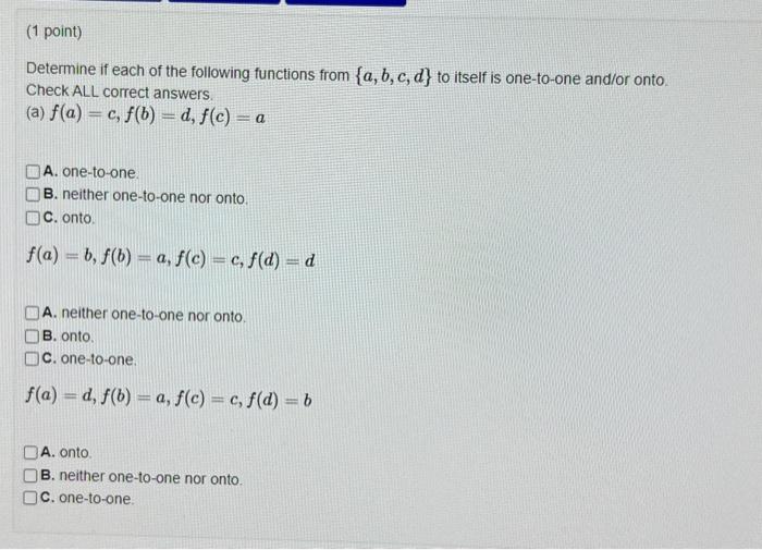 Solved Determine If Each Of The Following Functions From | Chegg.com