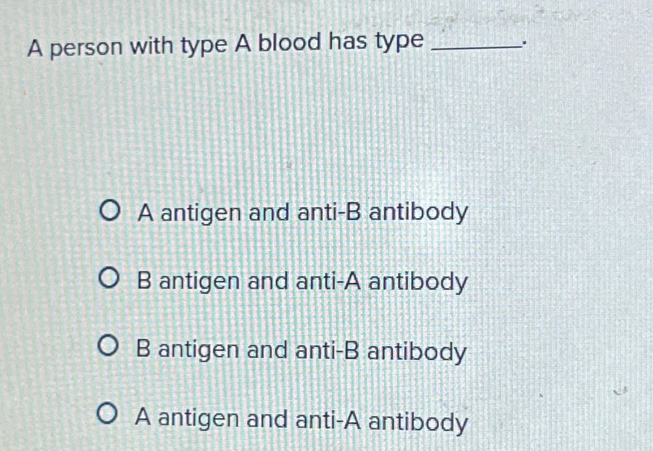 Solved A person with type A blood has typeA antigen and | Chegg.com