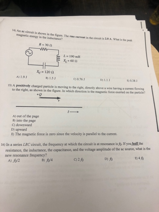 Solved 14) An ac circuit is shown in the figure. The rms | Chegg.com