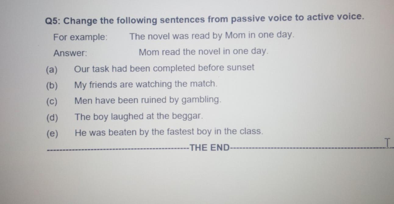 Q5: Change the following sentences from passive voice | Chegg.com