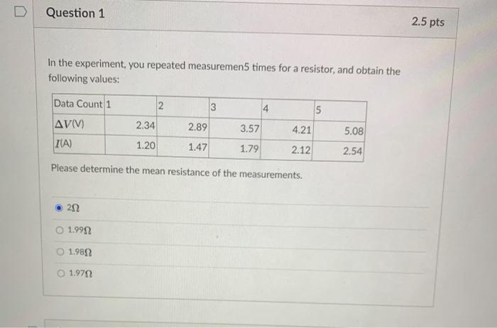 Solved D Question 6 2.5 pts In the experiment, you repeated | Chegg.com