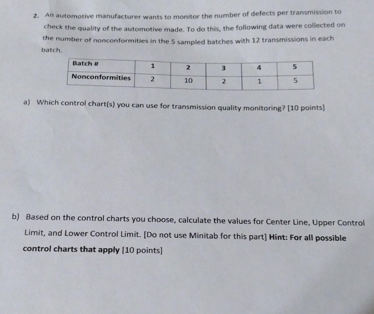 Solved 2. An automotive manufacturer wants to monitor the | Chegg.com